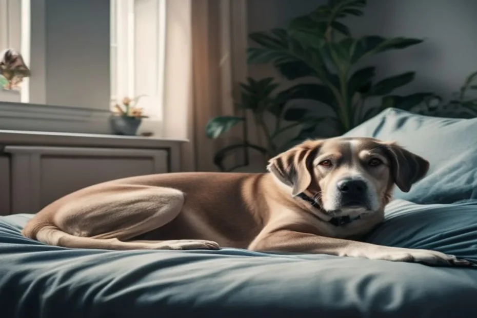 Senior dog resting comfortably on an orthopedic bed in a calm apartment, senior pet care setup